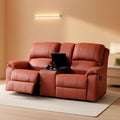 Red Faux Leather Reclining Loveseat With Storage Console
