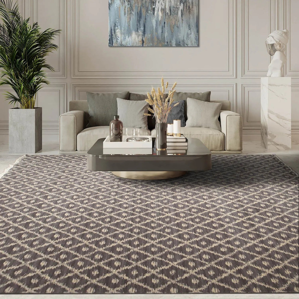 9' x 12' Hand knotted Oriental Area rug Wool full pile Modern Ikat Gray 9x12 ft
