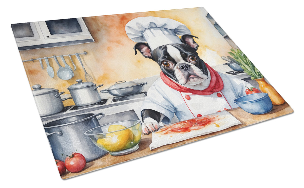 Boston Terrier The Chef Glass Cutting Board