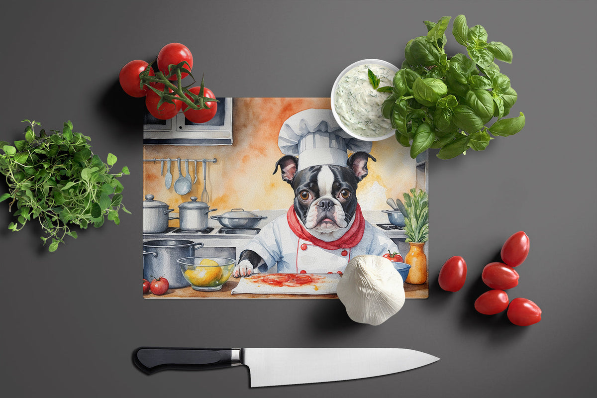 Boston Terrier The Chef Glass Cutting Board