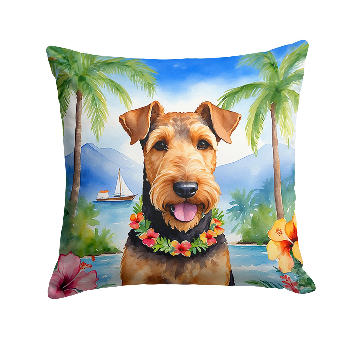 Airedale Terrier Luau Throw Pillow
