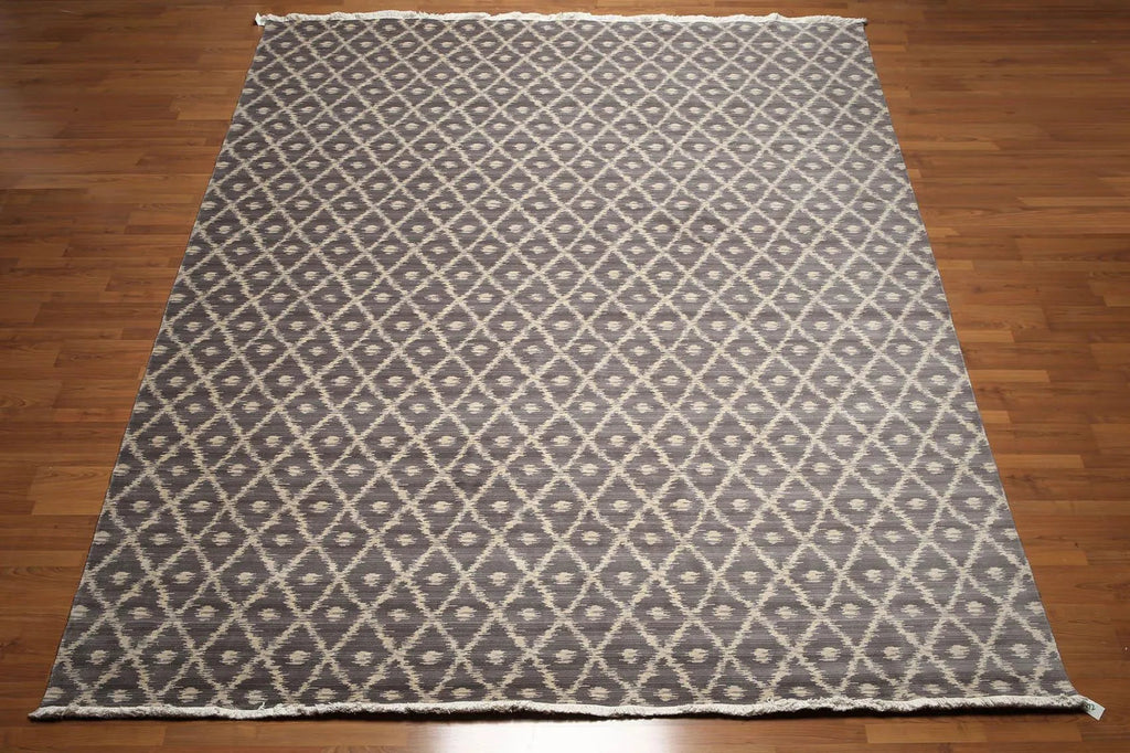 9' x 12' Hand knotted Oriental Area rug Wool full pile Modern Ikat Gray 9x12 ft