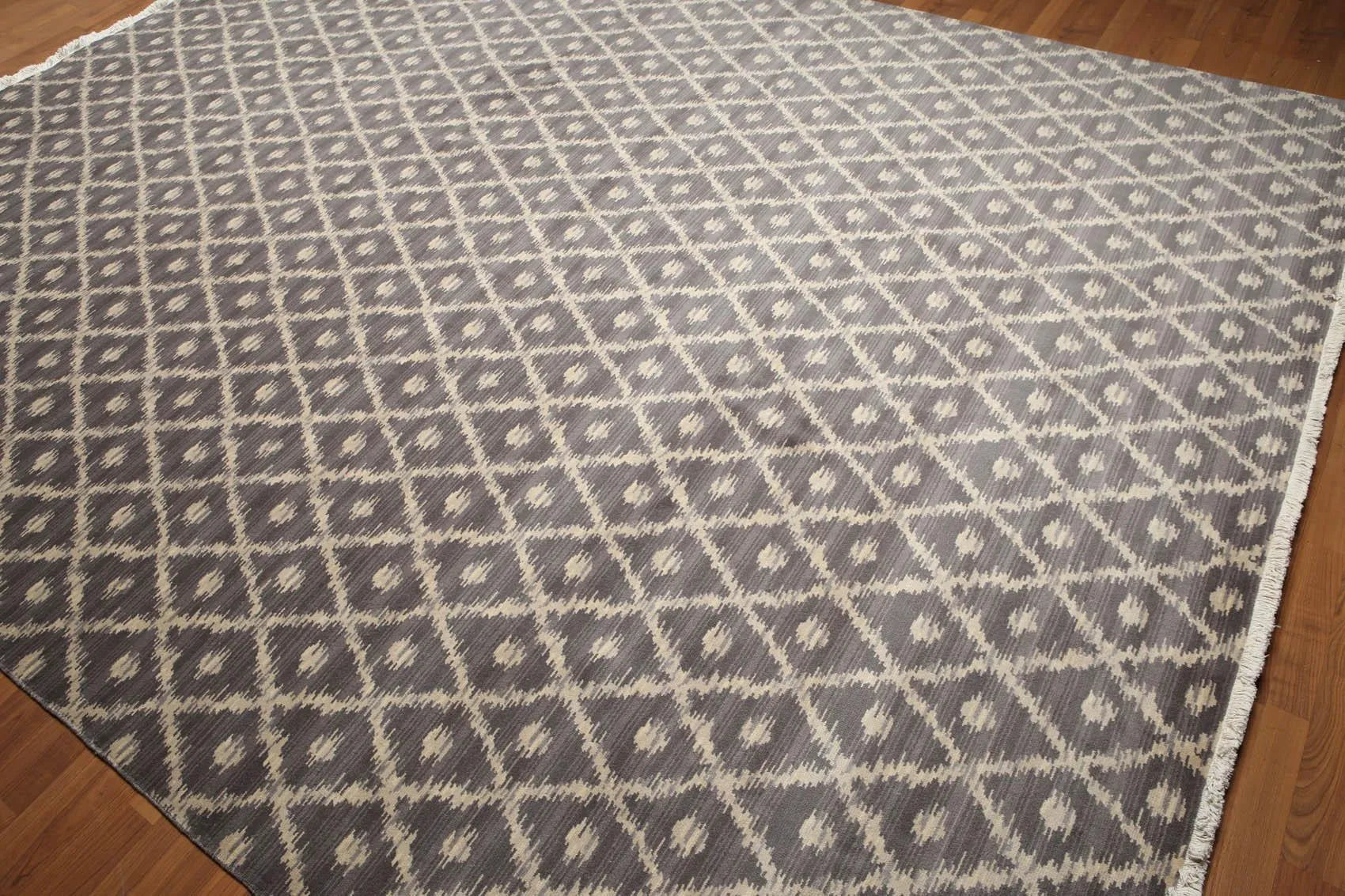9' x 12' Hand knotted Oriental Area rug Wool full pile Modern Ikat Gray 9x12 ft