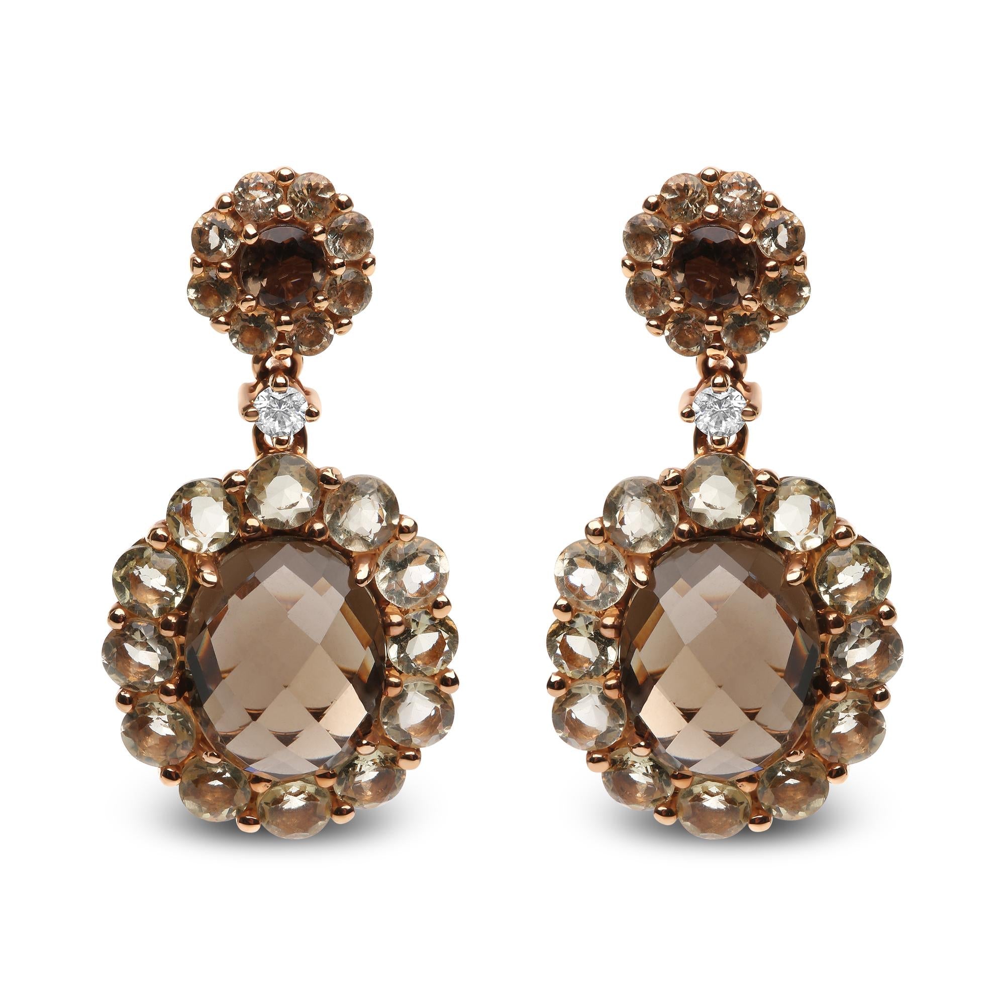 18K Rose Gold Diamond Accent and  Lemon and Oval Smoky Color Quartz Gemstone Dangle Drop Earring (G-H Color, SI1-SI2 Clarity)-0