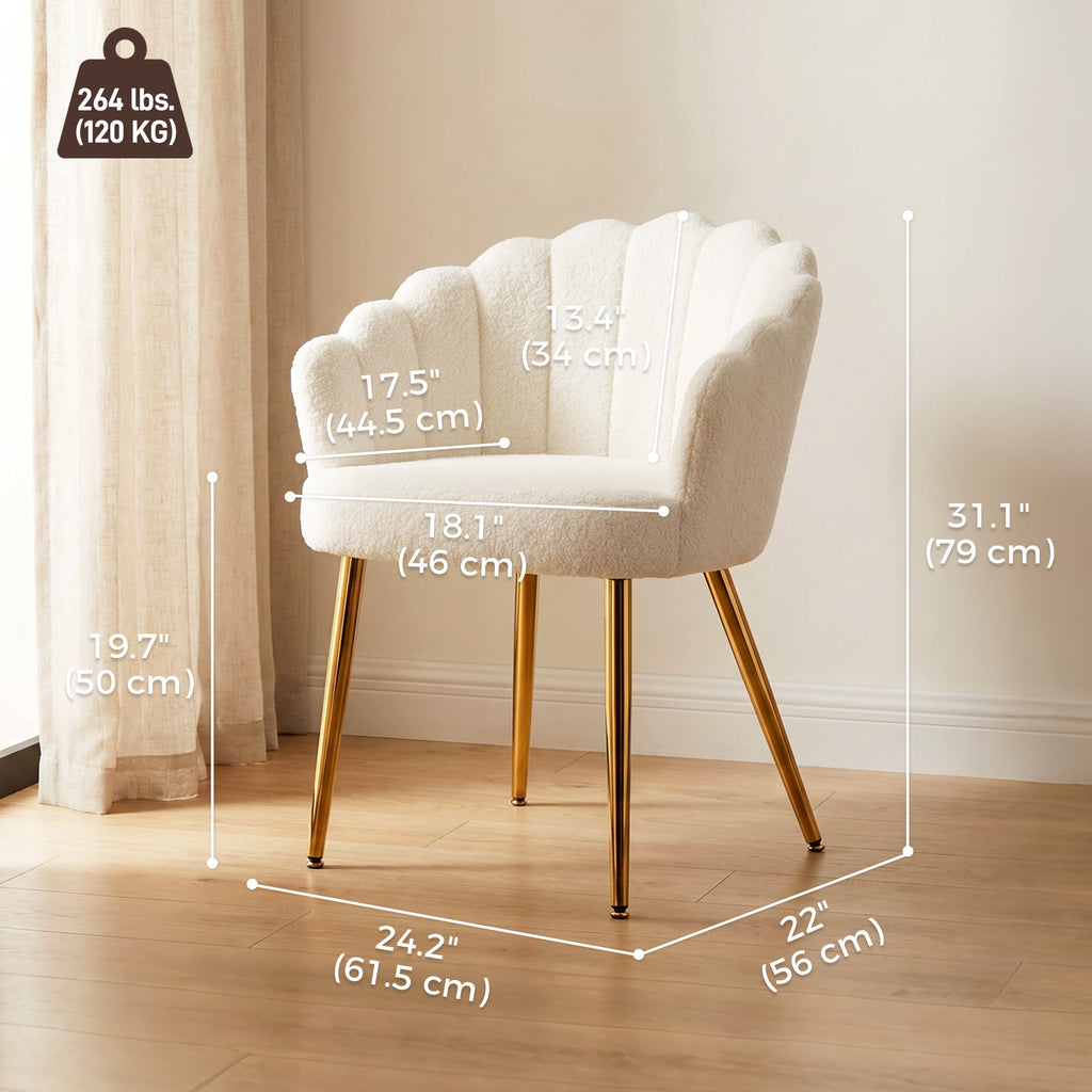 Petal-Back Accent Chair with Metal Legs - Cream