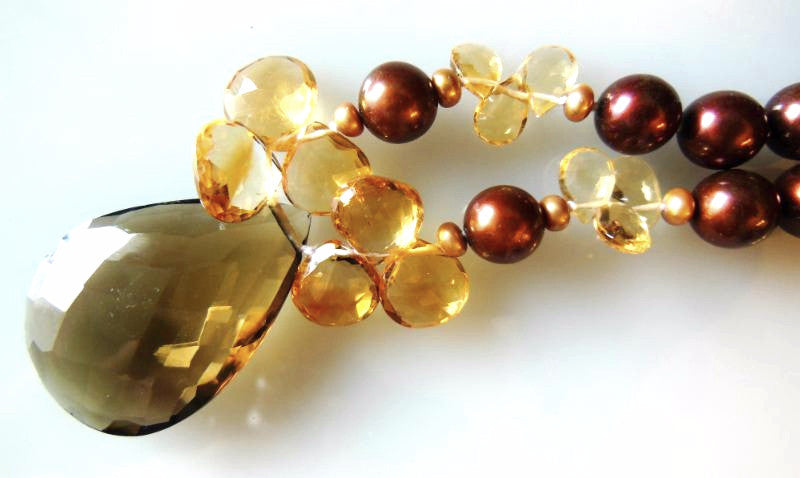 Smoky and citrine on chocolate pearls.