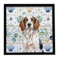 Tricolor English Setter Coastal Sea Glass Framed Metal Print