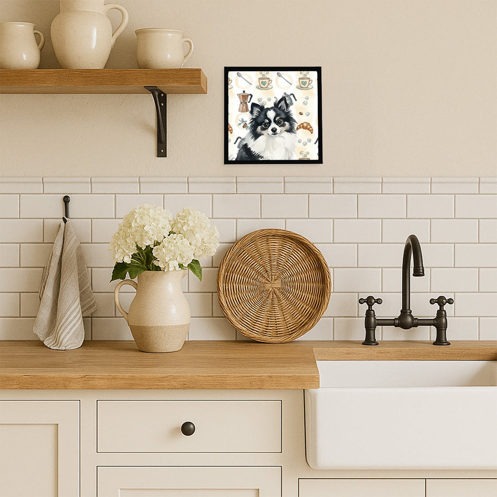 Black and White Pomeranian Coffee Bar Framed Metal Print
