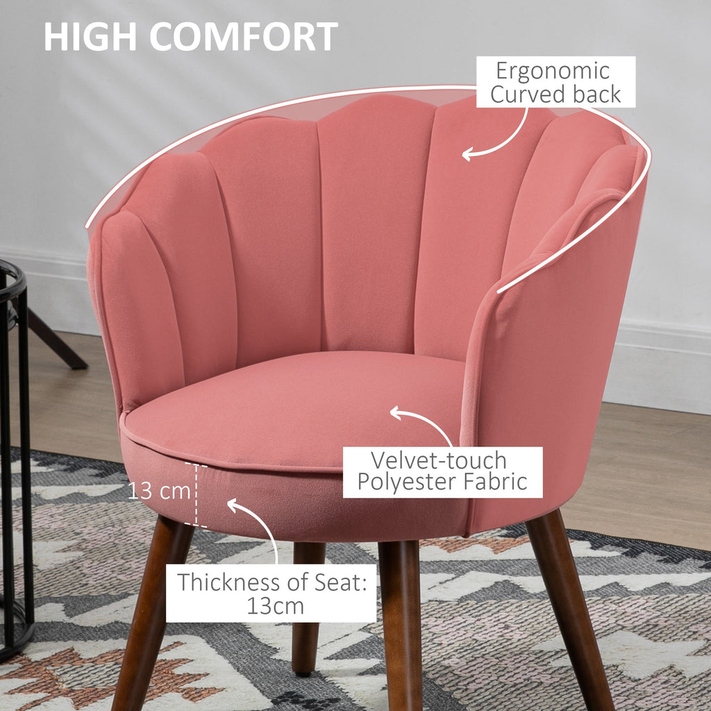 Velvet Vanity Accent Chair with Wood Legs - Pink