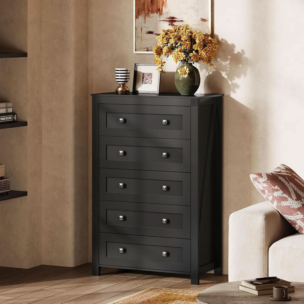 Farmhouse Tall Black Walnutstain Dresser With Drawers
