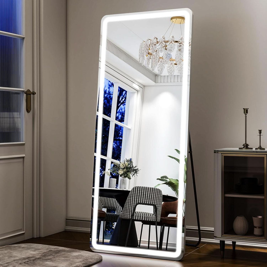 26x68 Inch Full Length Mirror With Lights LED Dimmable 3 Color Floor Standing Or Wall Hanging