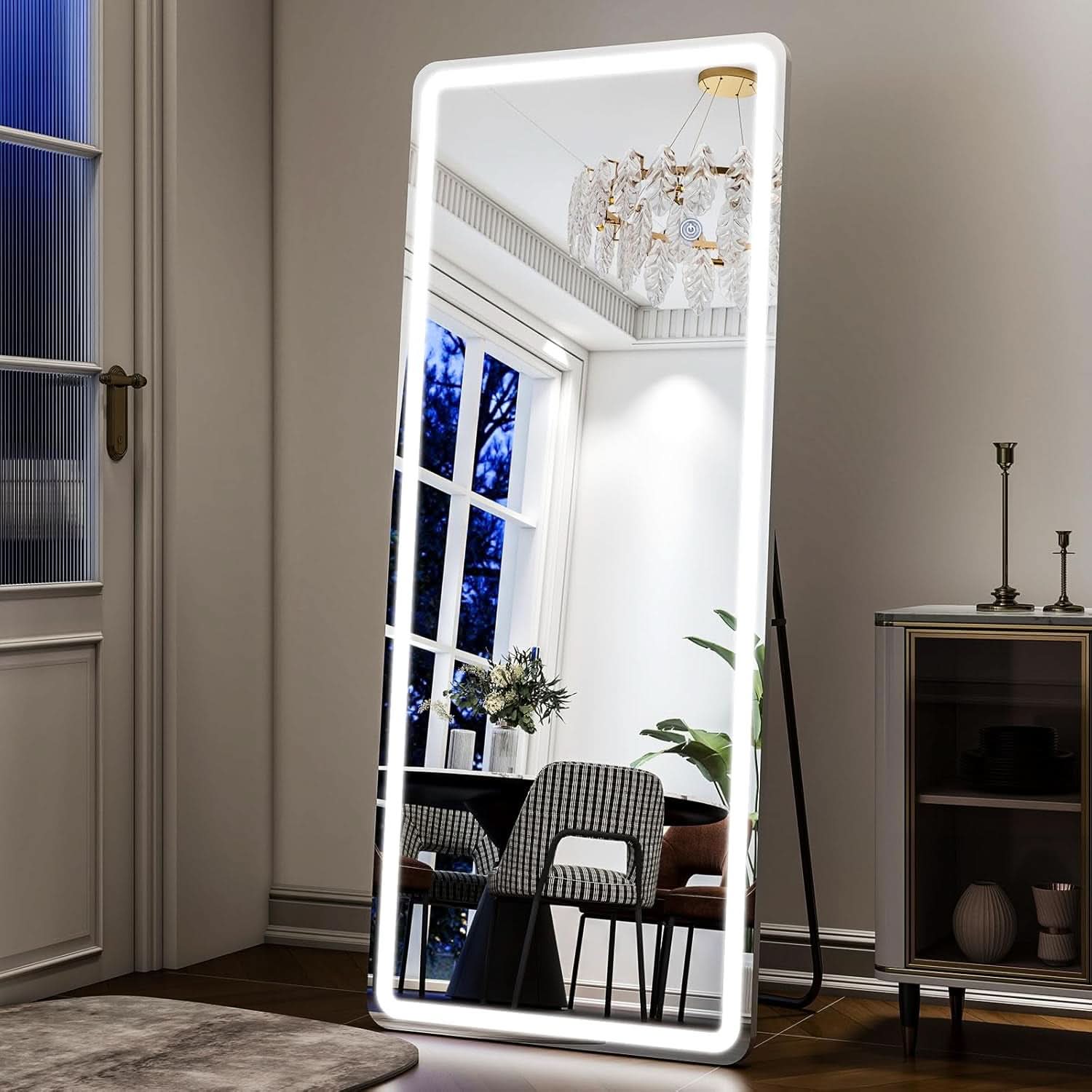 26x68 Inch Full Length Mirror With Lights LED Dimmable 3 Color Floor Standing Or Wall Hanging