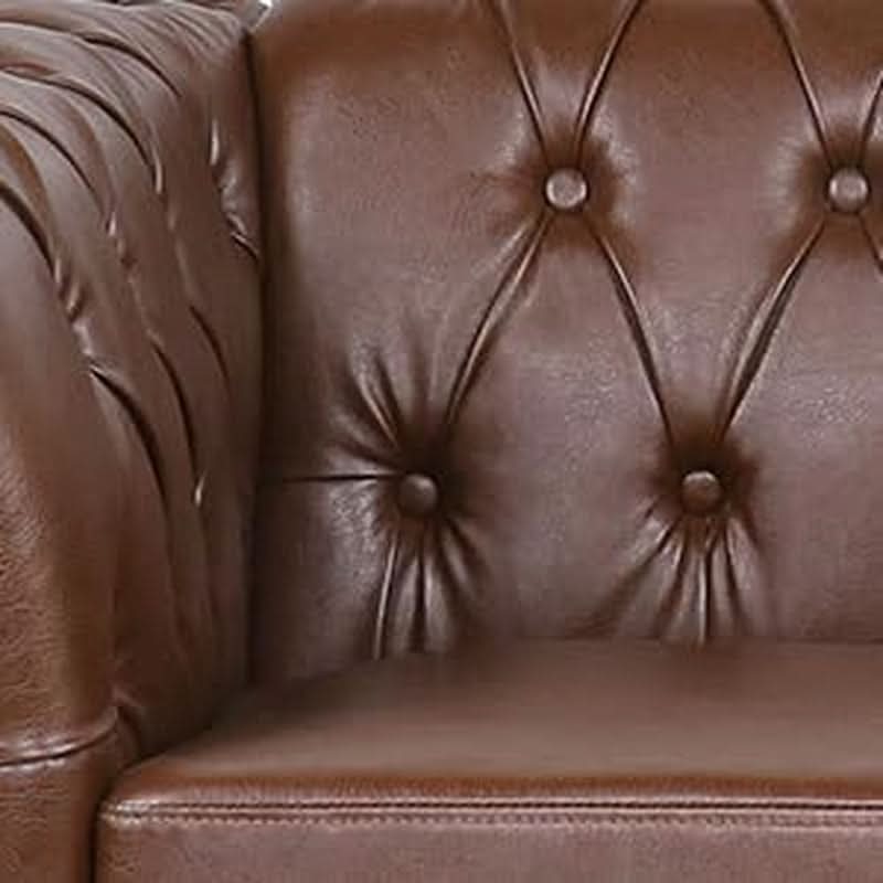 3 Piece Chesterfield Leather Sofa Set With Rolled Arms And Nailhead Trim Modern Brown Living Room Set