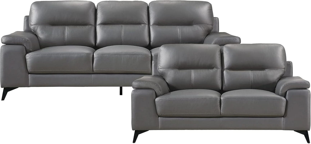 Top Grain Leather Two Piece Living Room Sofa Set Dark Gray