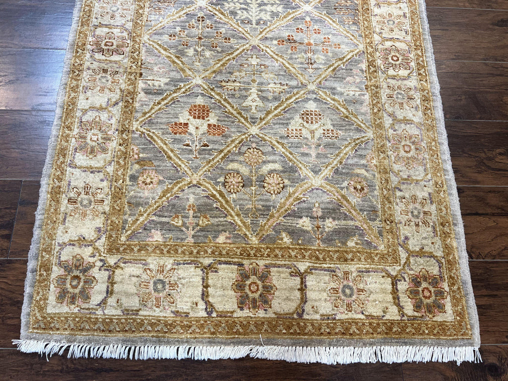 Pakistani Peshawar Rug 3.6 x 5, Safavieh Wool Handmade Hand Knotted Vintage Rug, Panel Design Oriental Carpet, Pair C