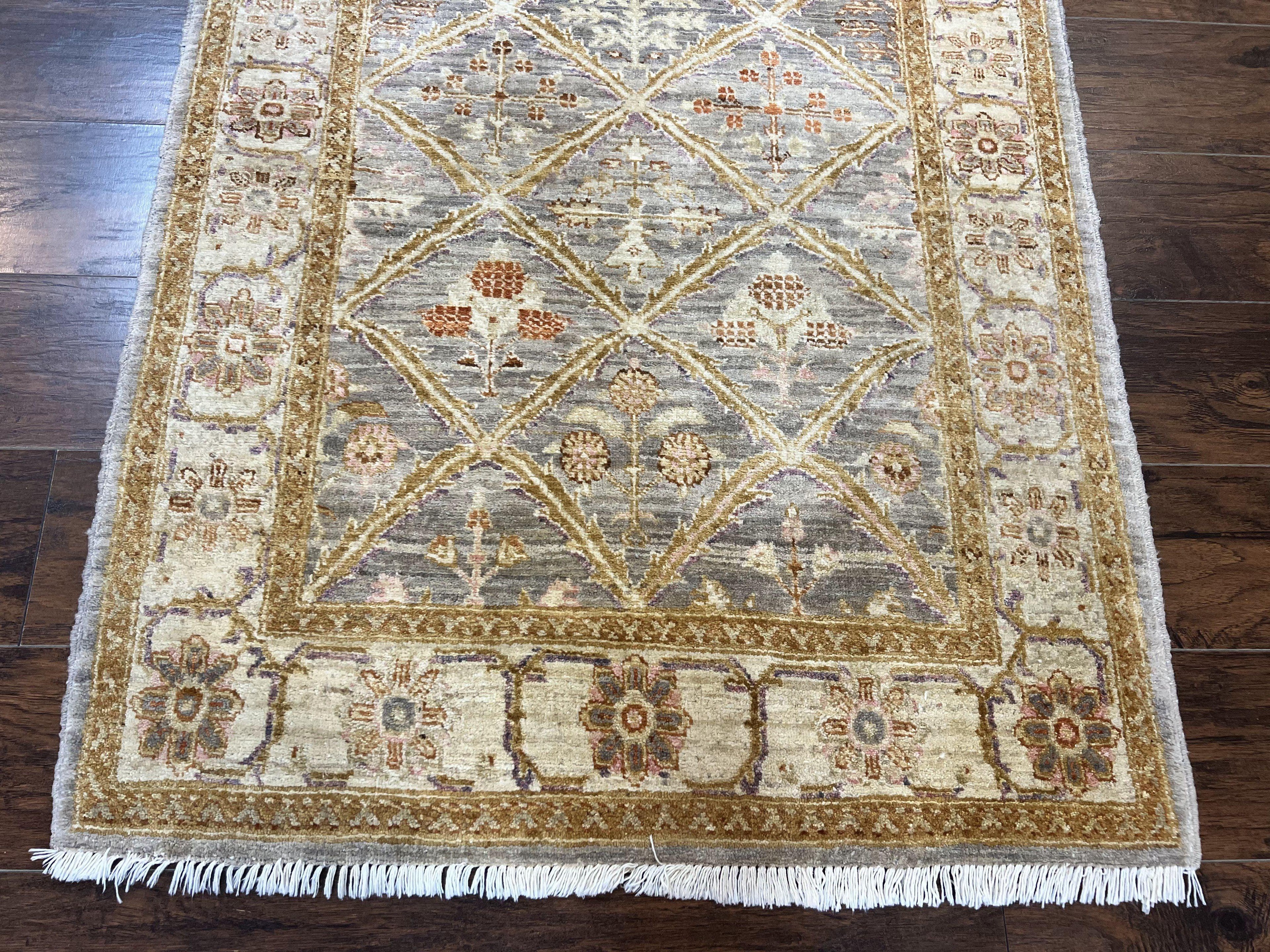 Pakistani Peshawar Rug 3.6 x 5, Safavieh Wool Handmade Hand Knotted Vintage Rug, Panel Design Oriental Carpet, Pair C
