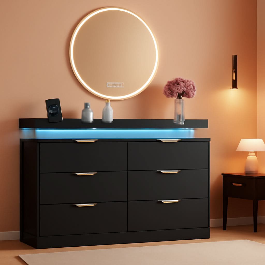Six Drawer Dresser With LED Illumination Enhancement
