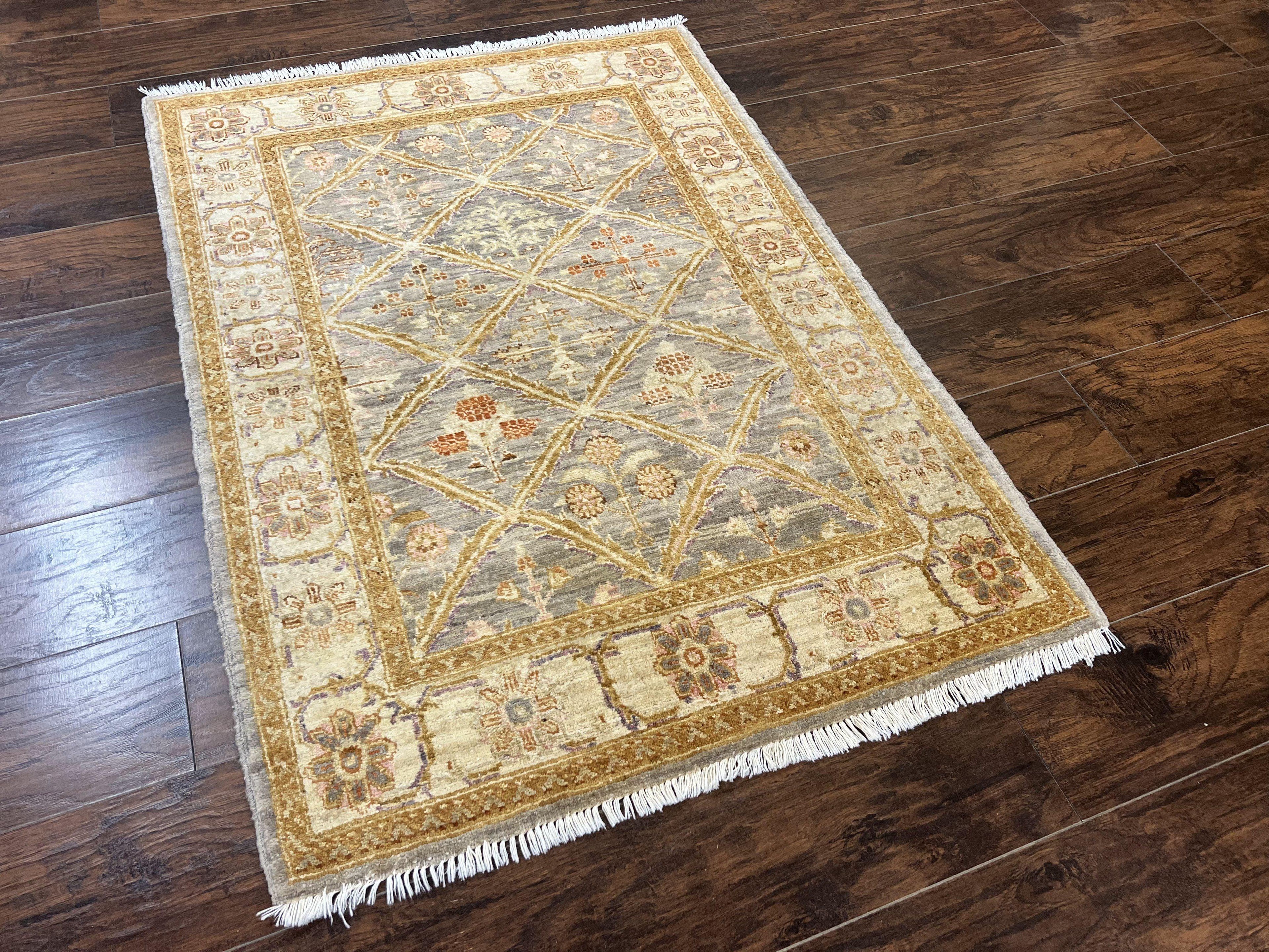Pakistani Peshawar Rug 3.6 x 5, Safavieh Wool Handmade Hand Knotted Vintage Rug, Panel Design Oriental Carpet, Pair C