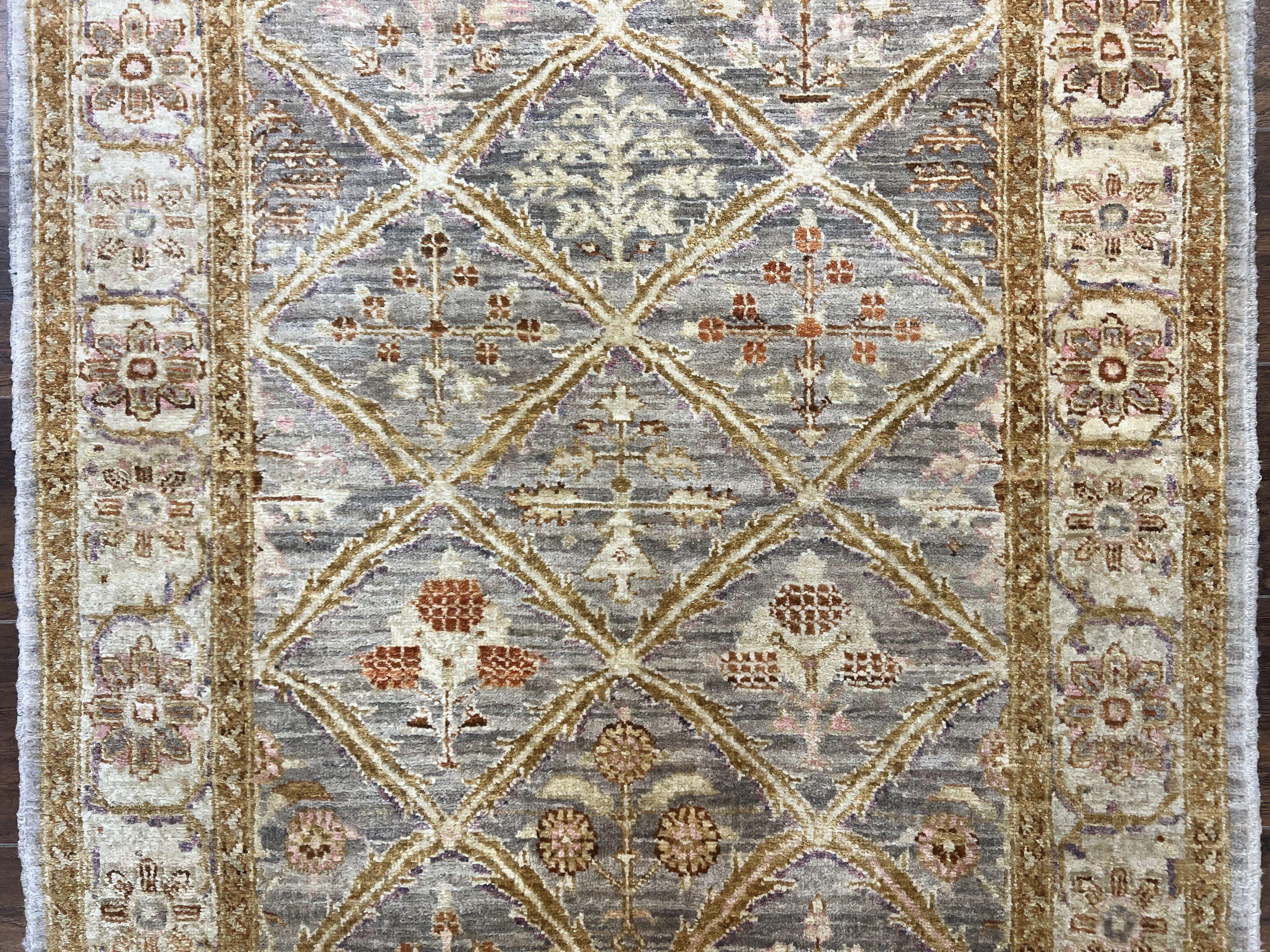 Pakistani Peshawar Rug 3.6 x 5, Safavieh Wool Handmade Hand Knotted Vintage Rug, Panel Design Oriental Carpet, Pair C
