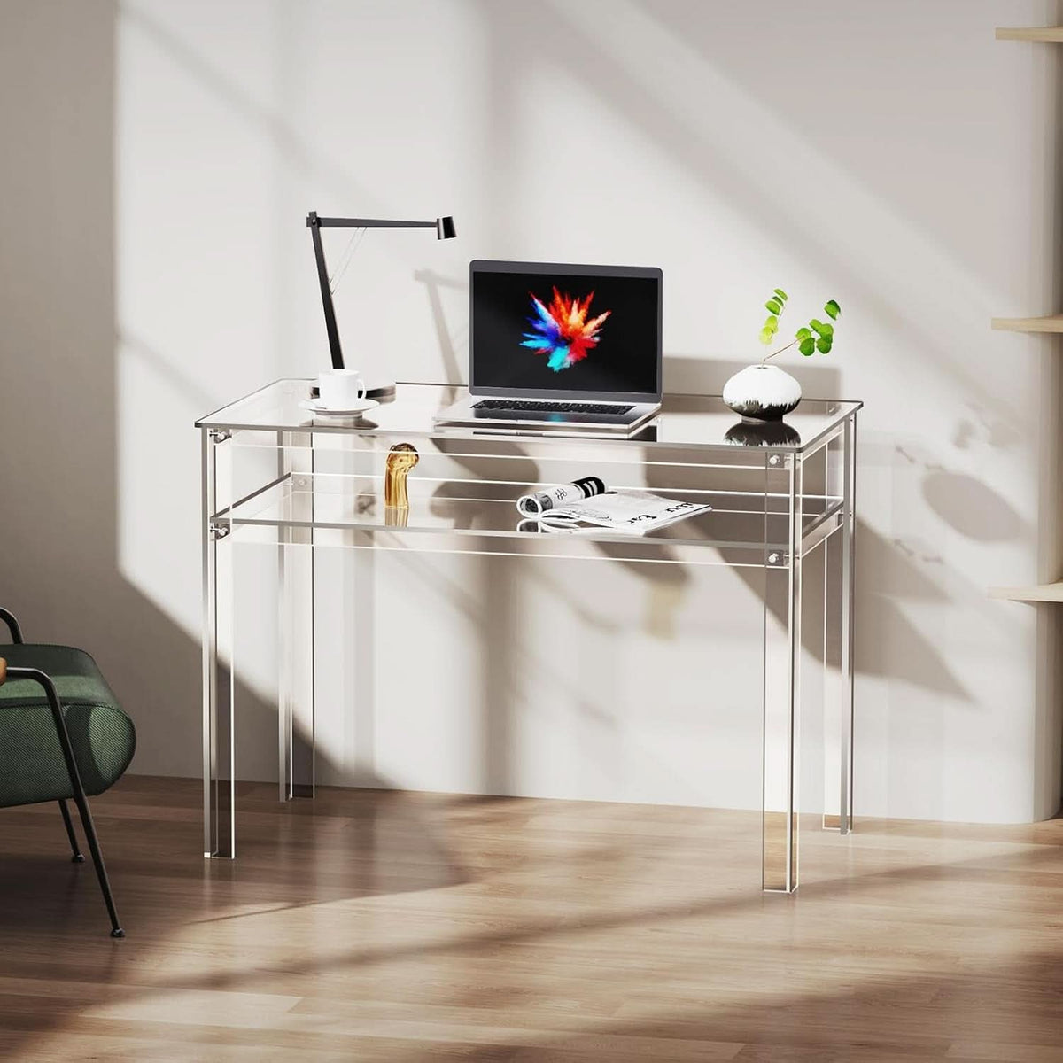 Clear Acrylic Desk with Open Storage for Home Office