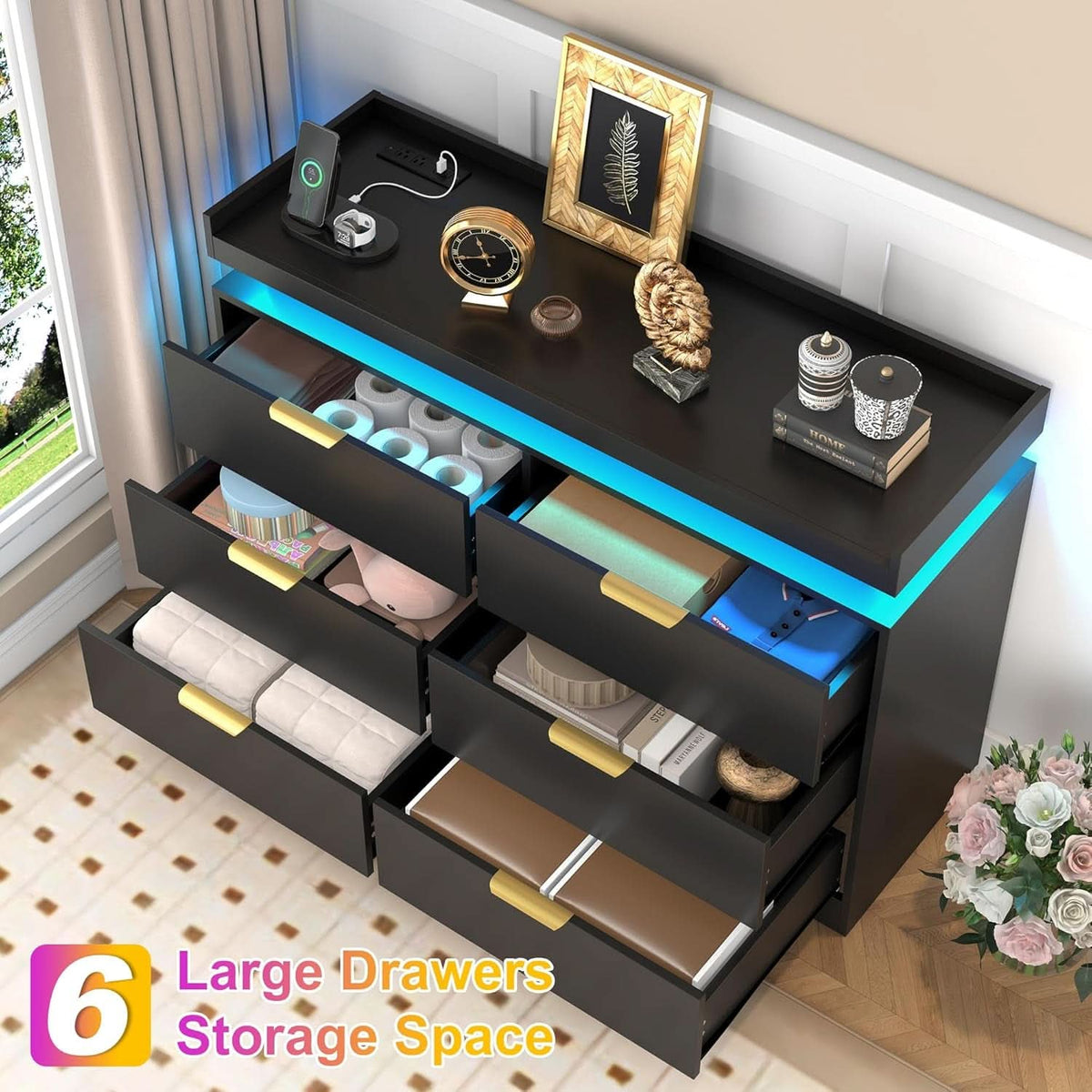 Six Drawer Dresser With LED Illumination Enhancement