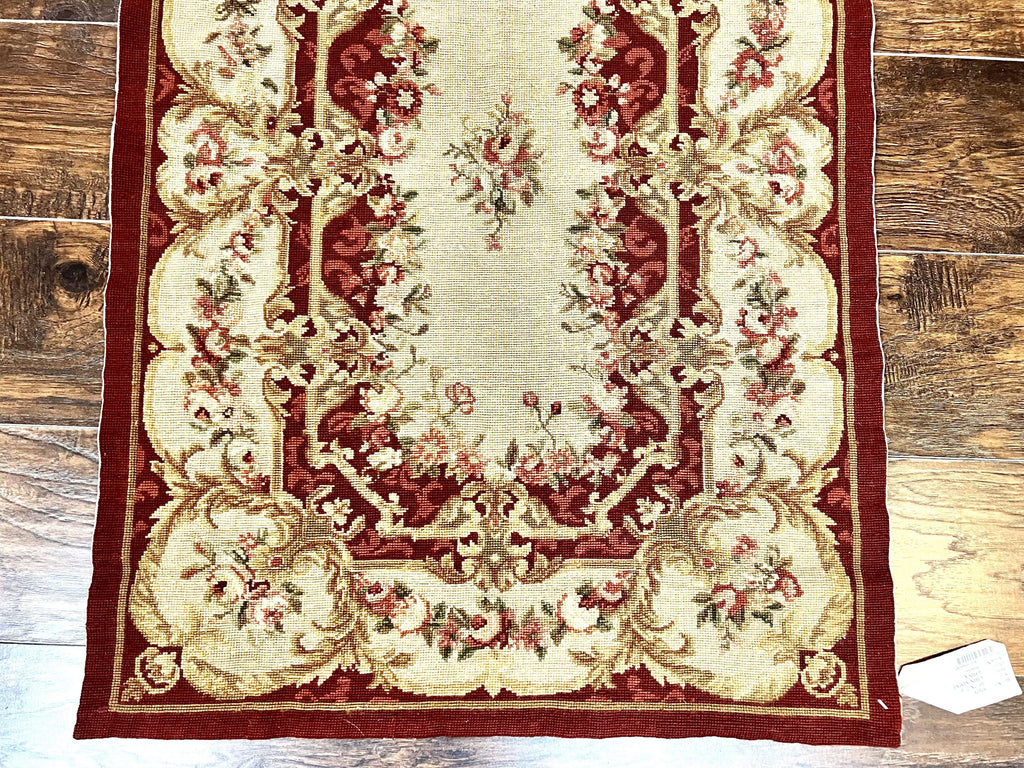 Needlepoint Runner Rug 2.5 x 10.7, Tan Runner Rug, Flatweave Runner, Aubusson European Design, Needlepoint Rug, Long Runner, Hallway Rug