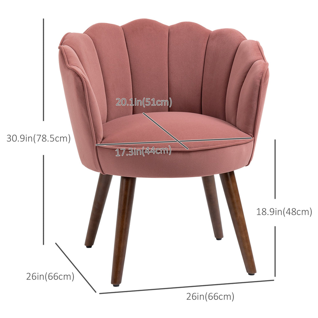Velvet Vanity Accent Chair with Wood Legs - Pink