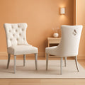 Velvet Dining Chairs Set Of 2 Beige Tufted Upholstered