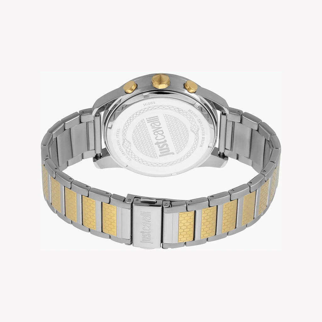 Just Cavalli Men's Silver & Gold Watch, Black Dial | Jc1g204m0075
