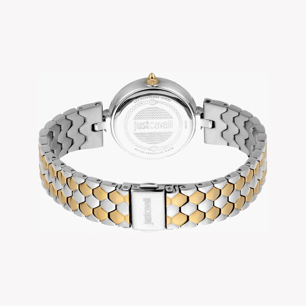 Just Cavalli Women's Silver & Gold Watch, White Dial | Jc1l159m0085