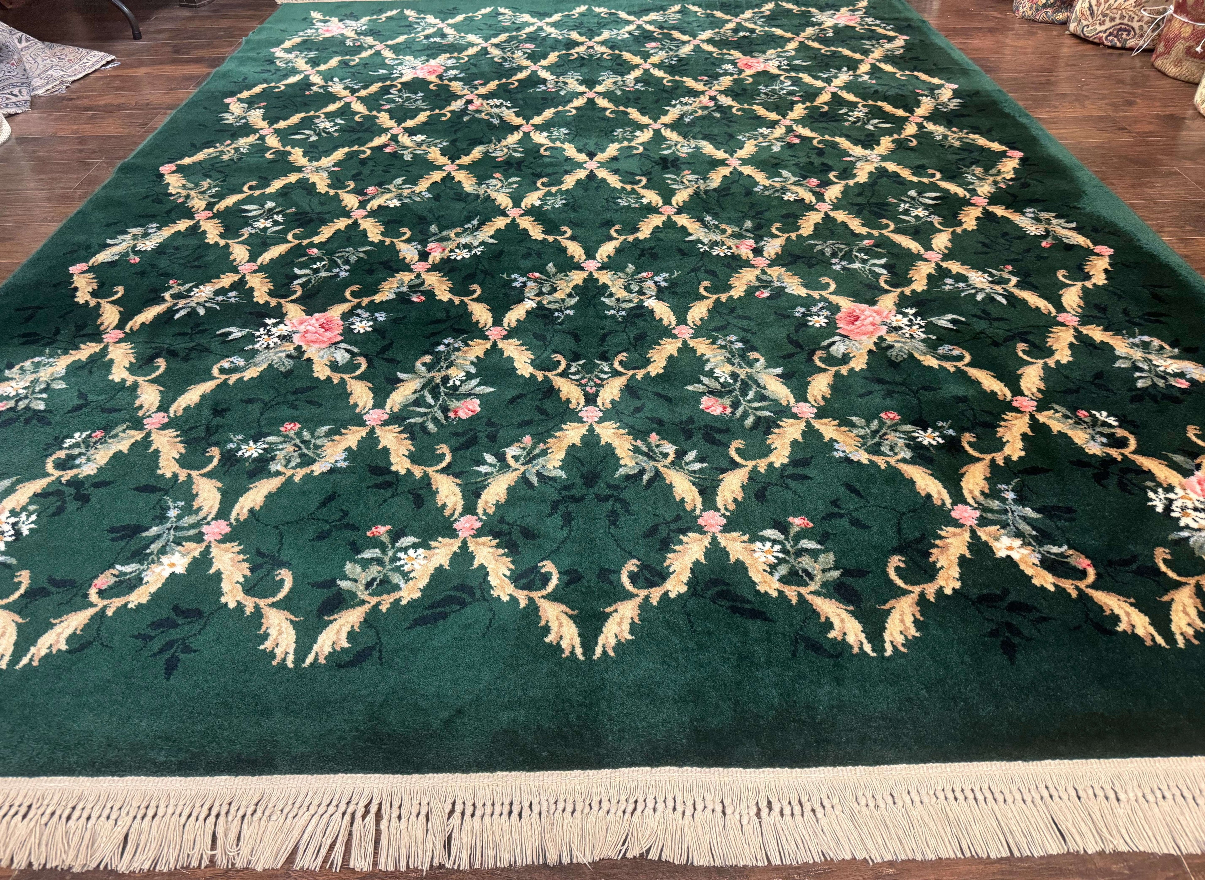 Karastan Garden of Eden Rug 8.8 x 11.8, Green Savonnerie 509/1733, Wool