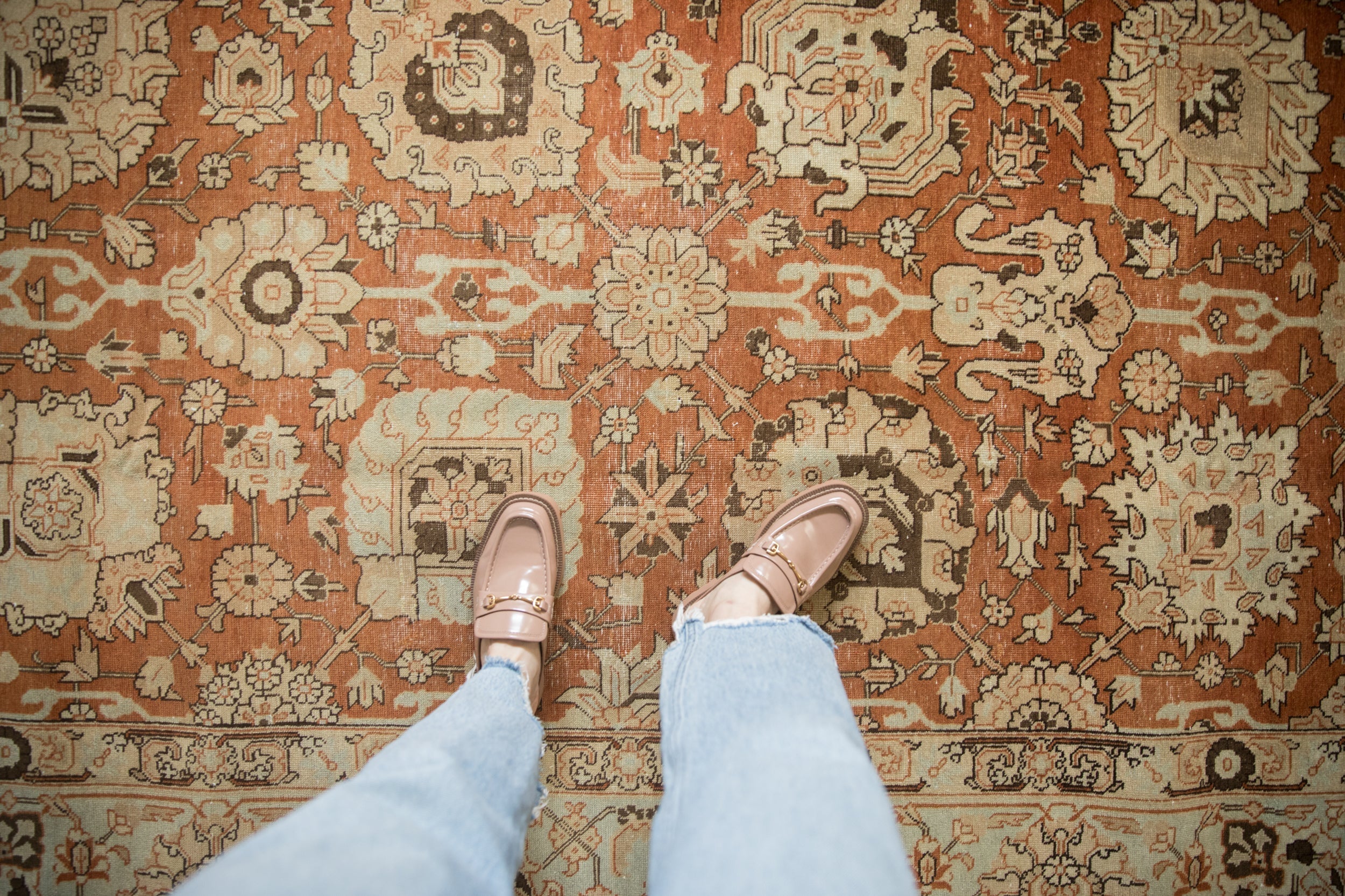 9.5x12.5 Vintage Distressed Tabriz Carpet
