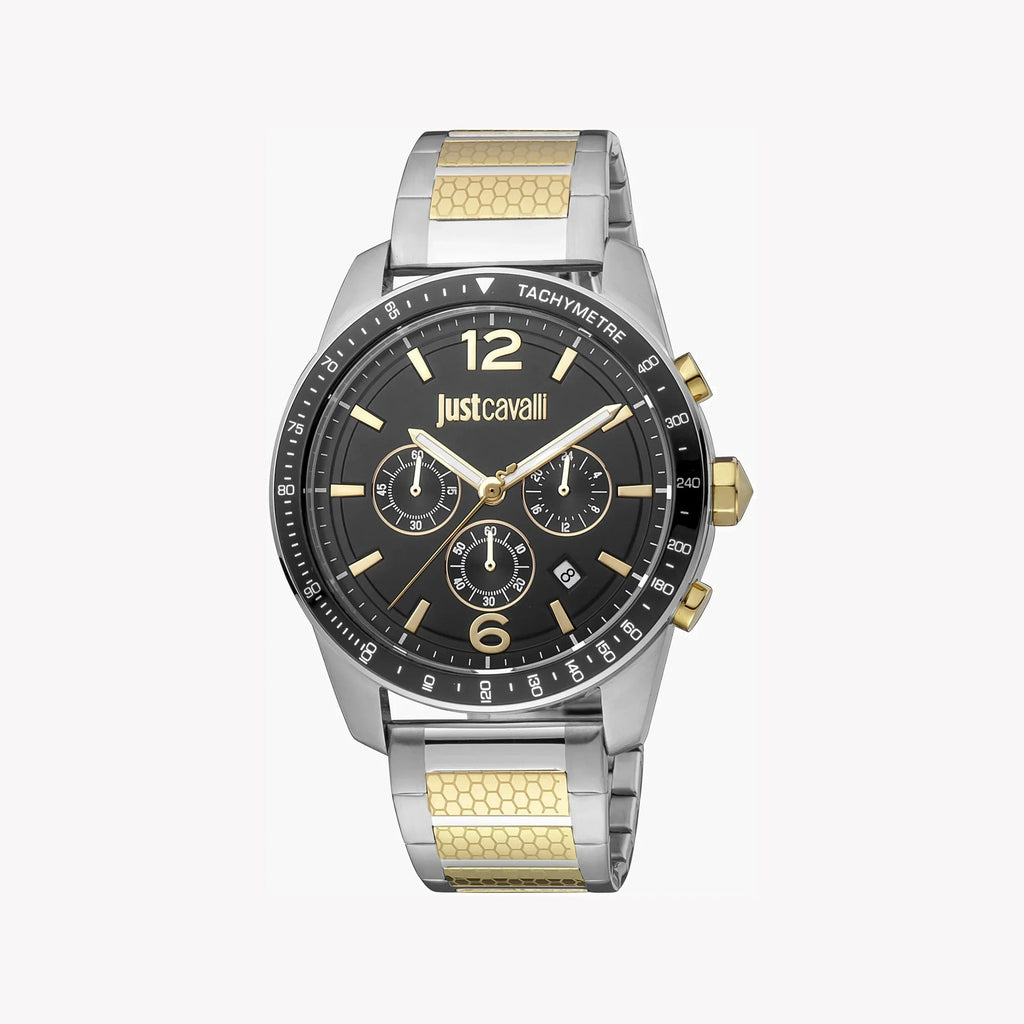 Just Cavalli Men's Silver & Gold Watch, Black Dial | Jc1g204m0075