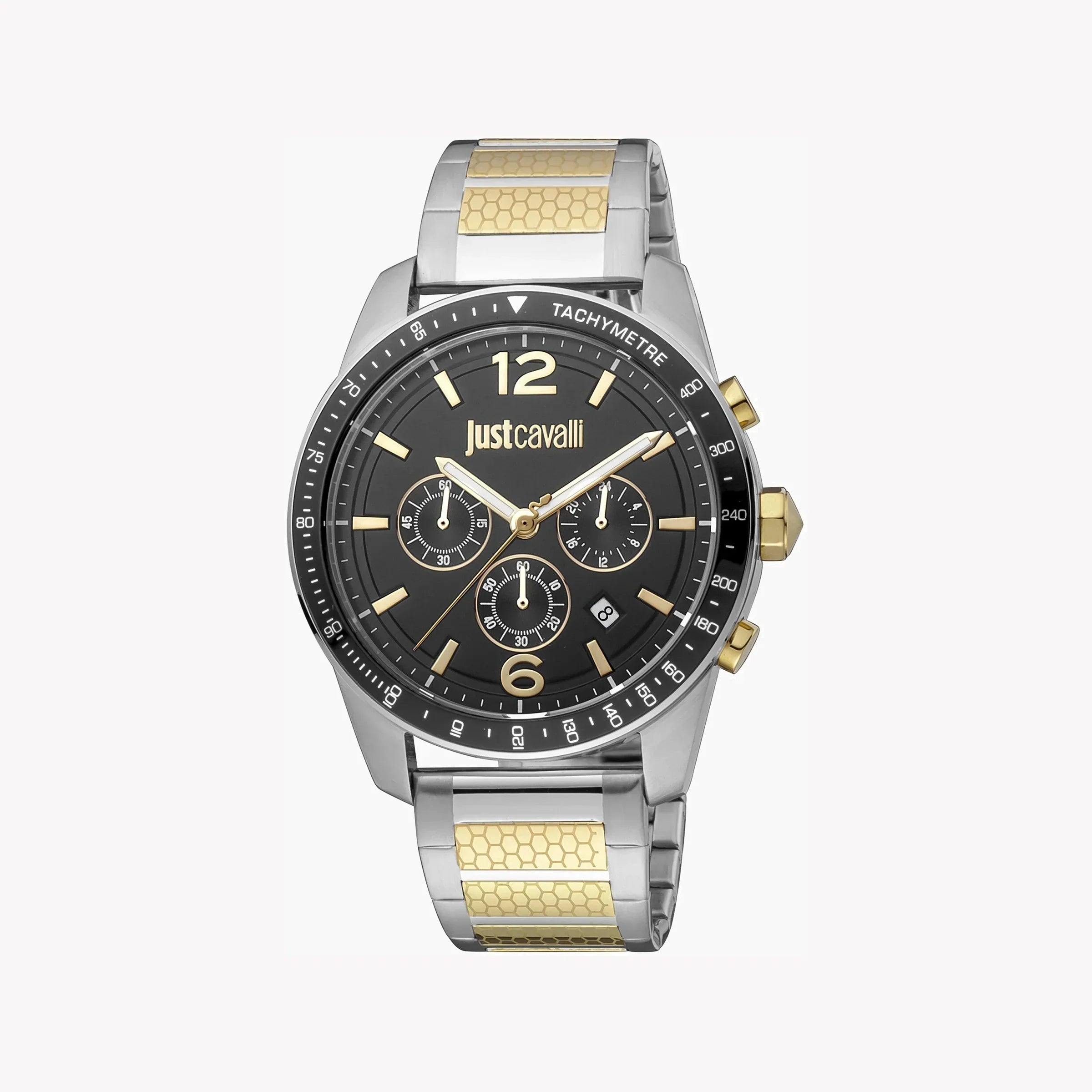 Just Cavalli Men's Silver & Gold Watch, Black Dial | Jc1g204m0075