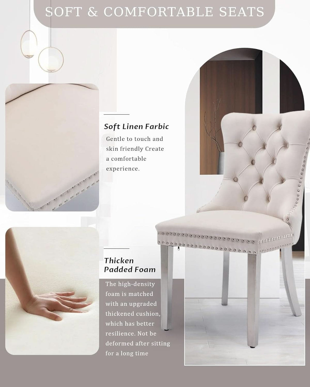 Velvet Dining Chairs Set Of 2 Beige Tufted Upholstered