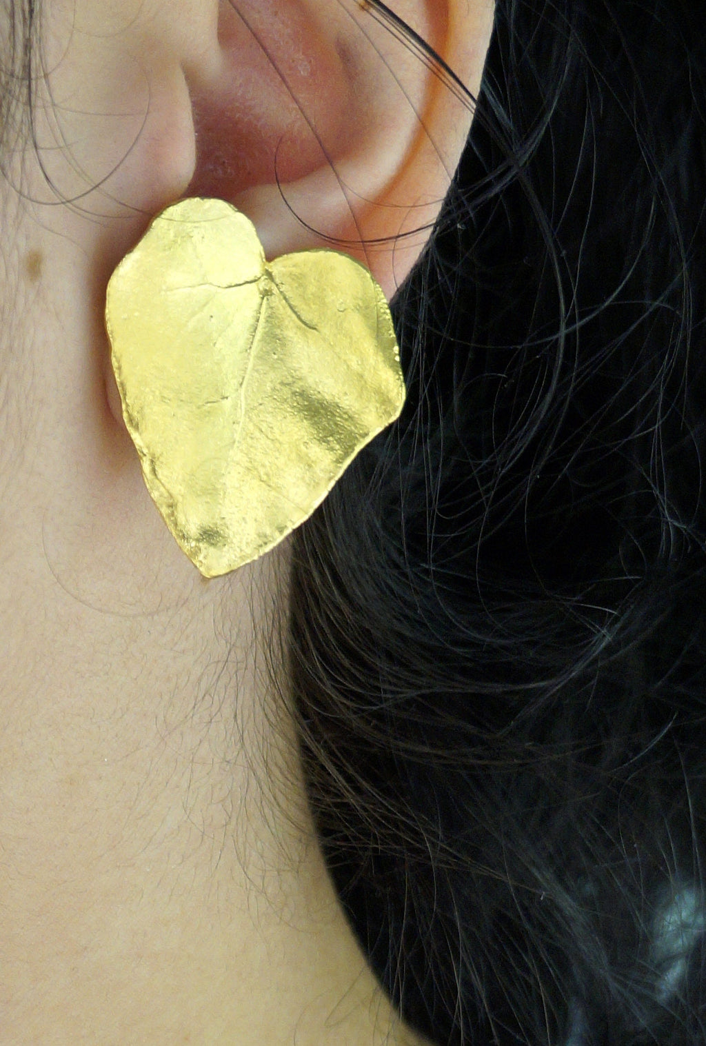 Ivy Leaf Earrings: Heart Shape Botanical Jewelry (Gold Plated Silver)