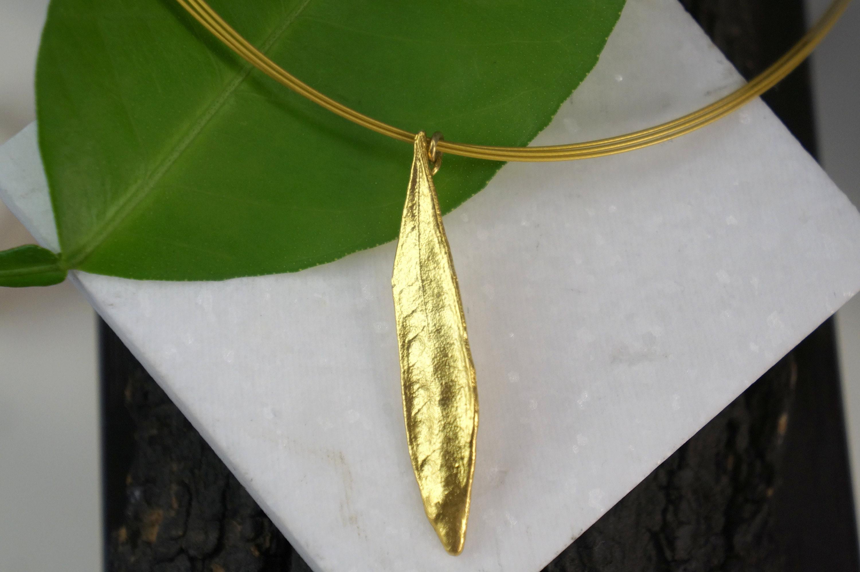 Olive Leaf Pendant Necklace: Nature Jewelry (Gold Plated Sterling Silver)