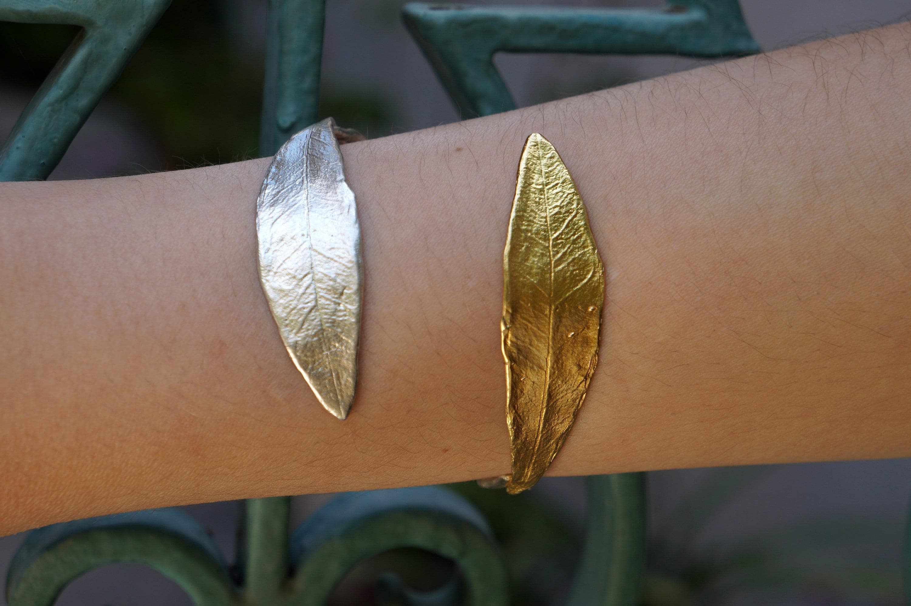 Gold Olive Leaf Bracelet, Handmade Nature Jewelry, Gold-Silver Cuff, Gift for Her, Birthday Gift for Women, Sterling Silver 925