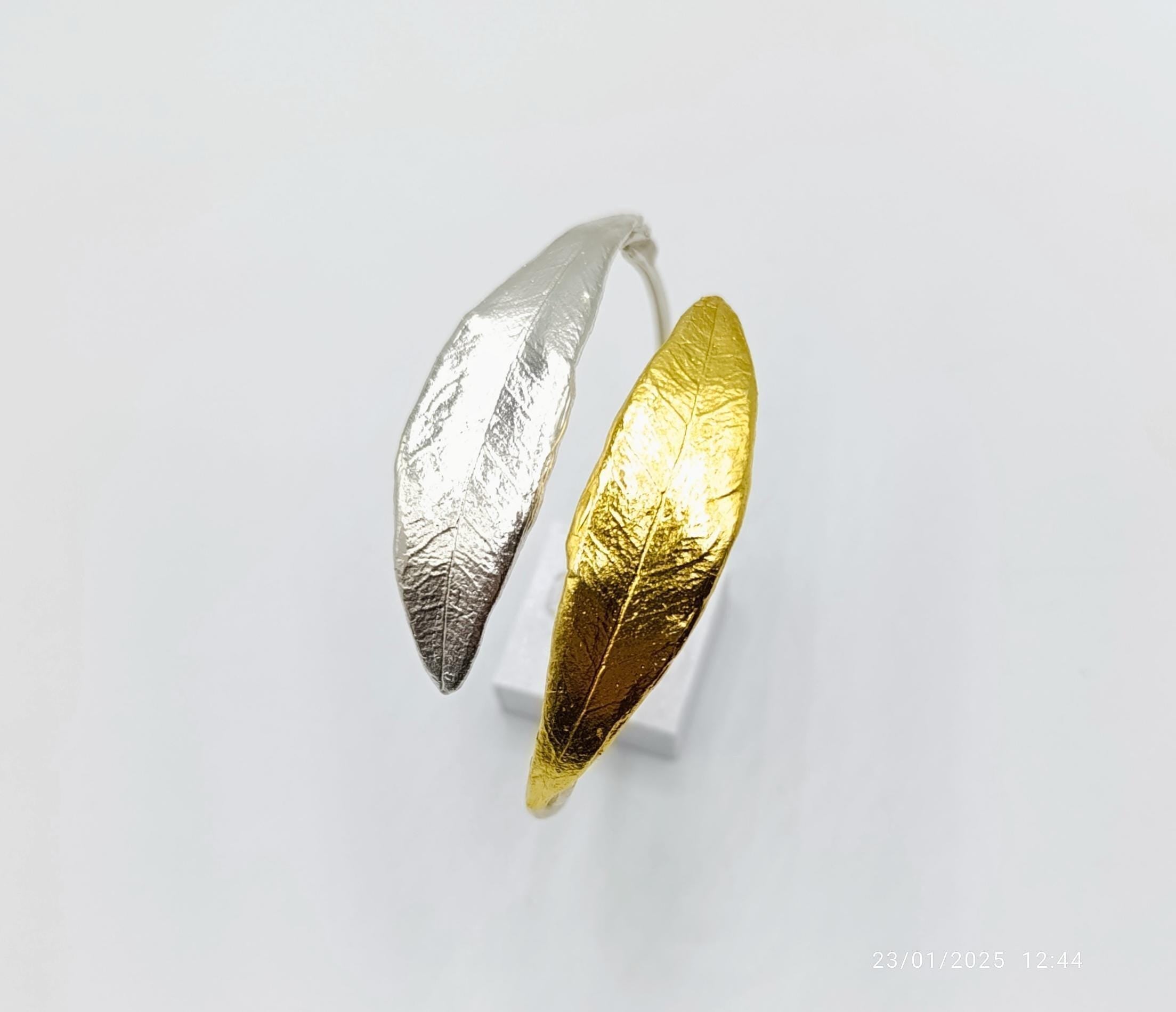 Gold Olive Leaf Bracelet, Handmade Nature Jewelry, Gold-Silver Cuff, Gift for Her, Birthday Gift for Women, Sterling Silver 925