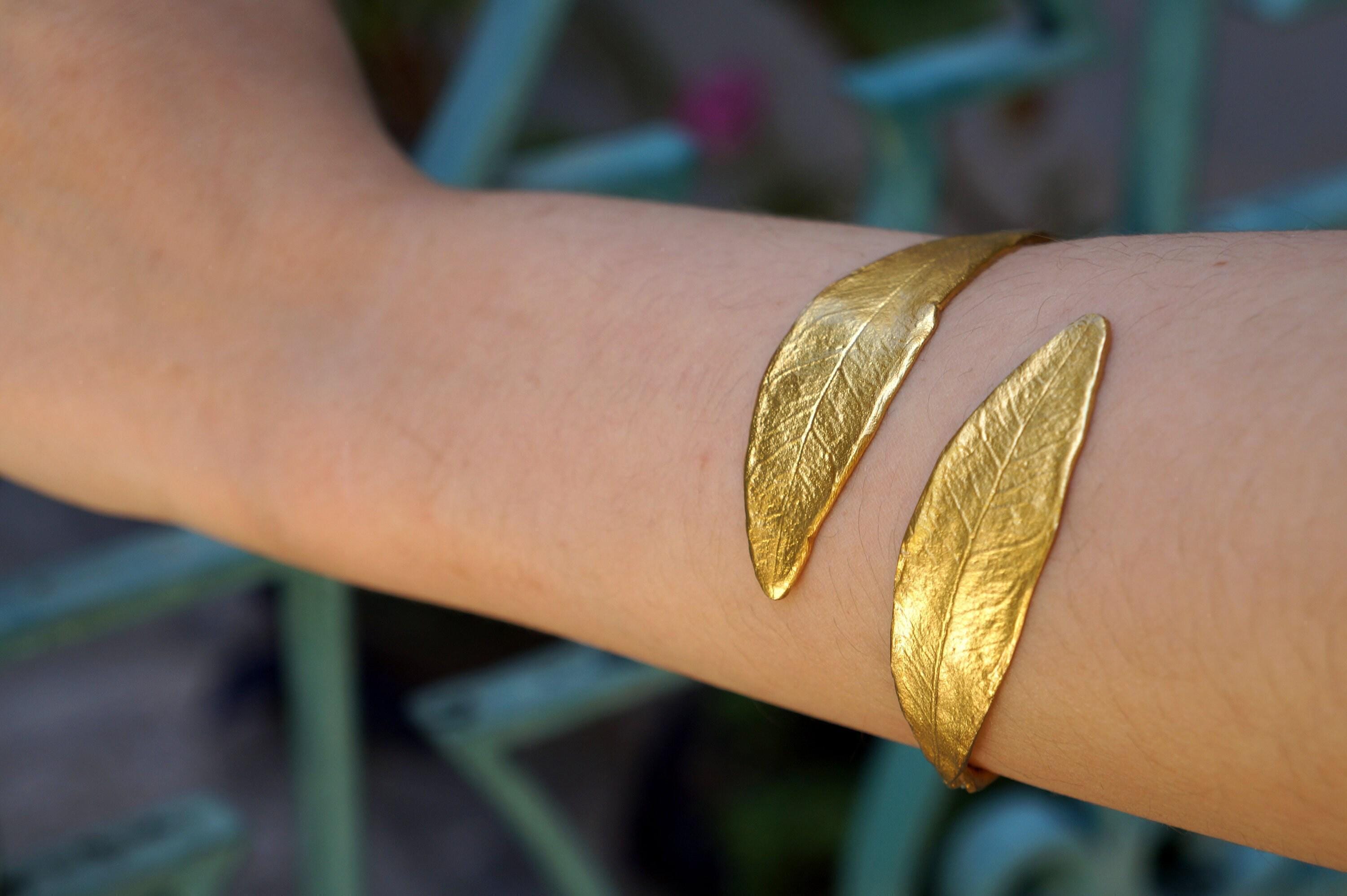 Gold Olive Leaf Bracelet, Handmade Nature Jewelry, Gold-Silver Cuff, Gift for Her, Birthday Gift for Women, Sterling Silver 925