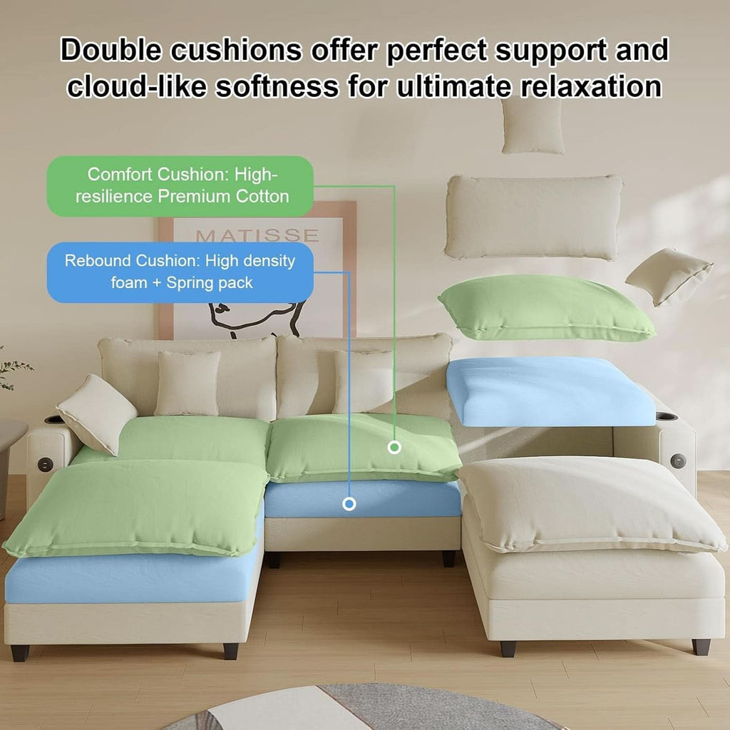 Modern Modular Sectional Sofa with Ottoman and Pillows