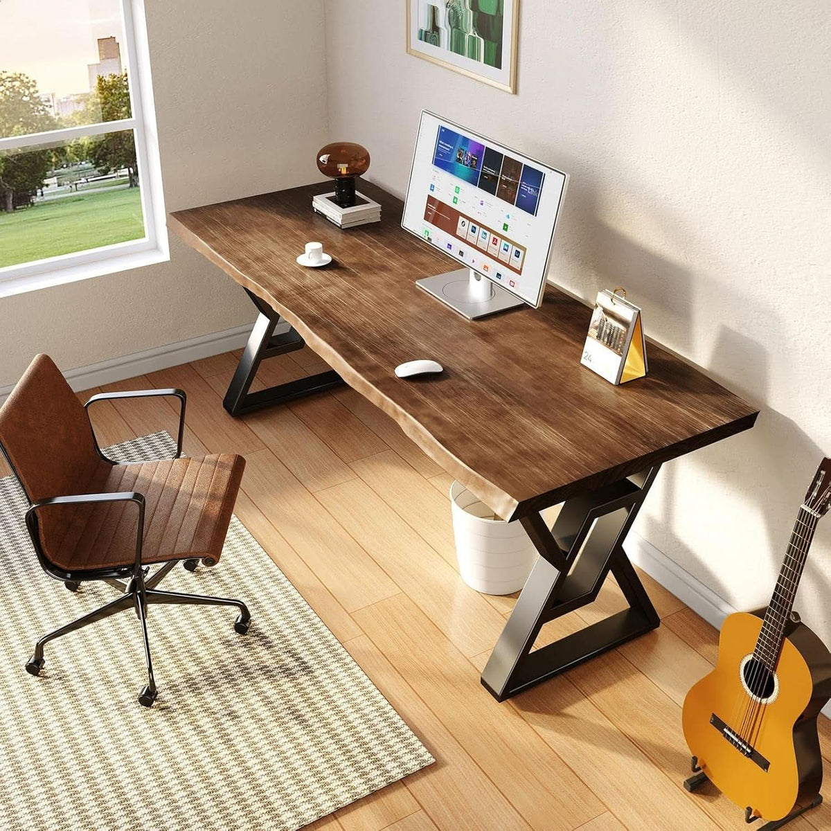 Rustic Brown 55 Inch Solid Wood Computer Desk Home Office